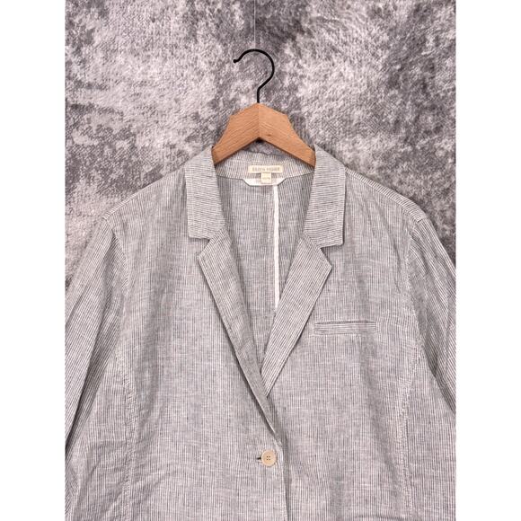 Eileen Fisher Blazer XL Womens Hemp Organic Cotton Lightweight Striped Jacket - Picture 2 of 8